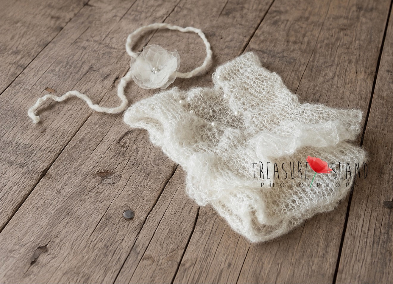 Knitted Pearl Ruffle Mohair Romper Set - Newborn Photo Props