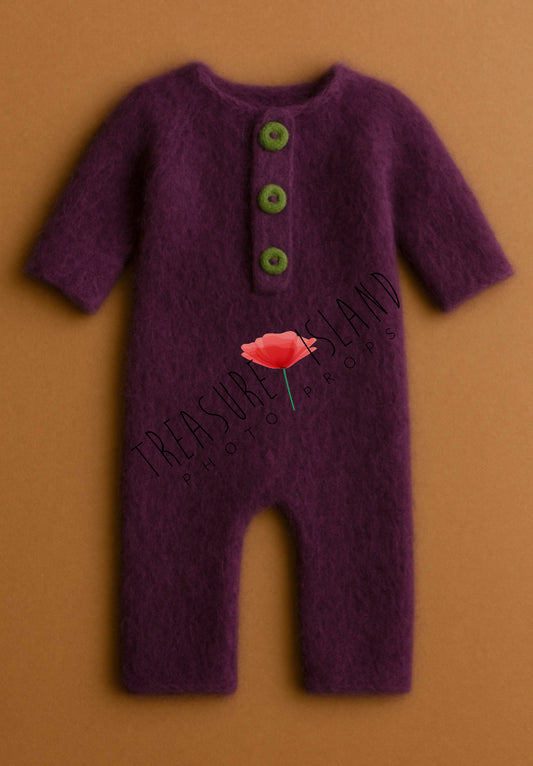 Hand-Knitted Romper – Eggplant | Cozy Baby Outfit