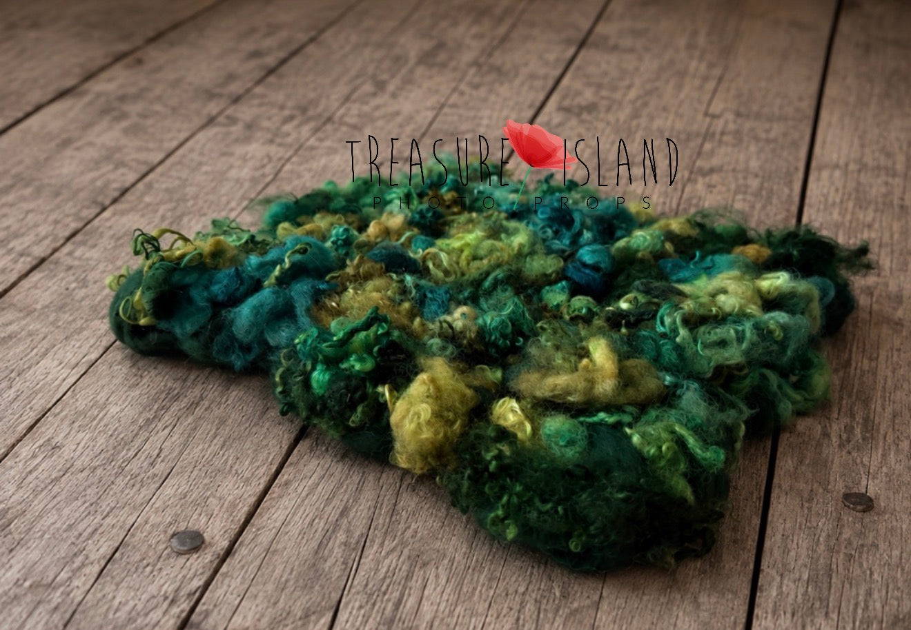 Forest Green Curly Woven Wool Blanket with Sheep Locks for Sitter Photography.