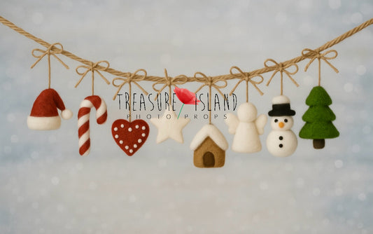Felted Christmas Garland with 8 Ornaments | Handmade Holiday Decoration