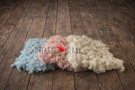 Curly Woven Blankets – Natural Wool & Sheep Locks Photography Props Blue , pink, natural white color 