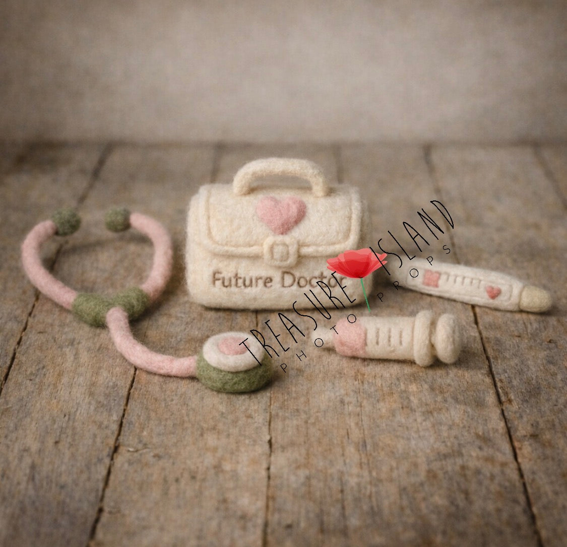 Luxury Little Doctor Set – Hospital Day (Girl Version) | Handmade Newborn Photography Props
