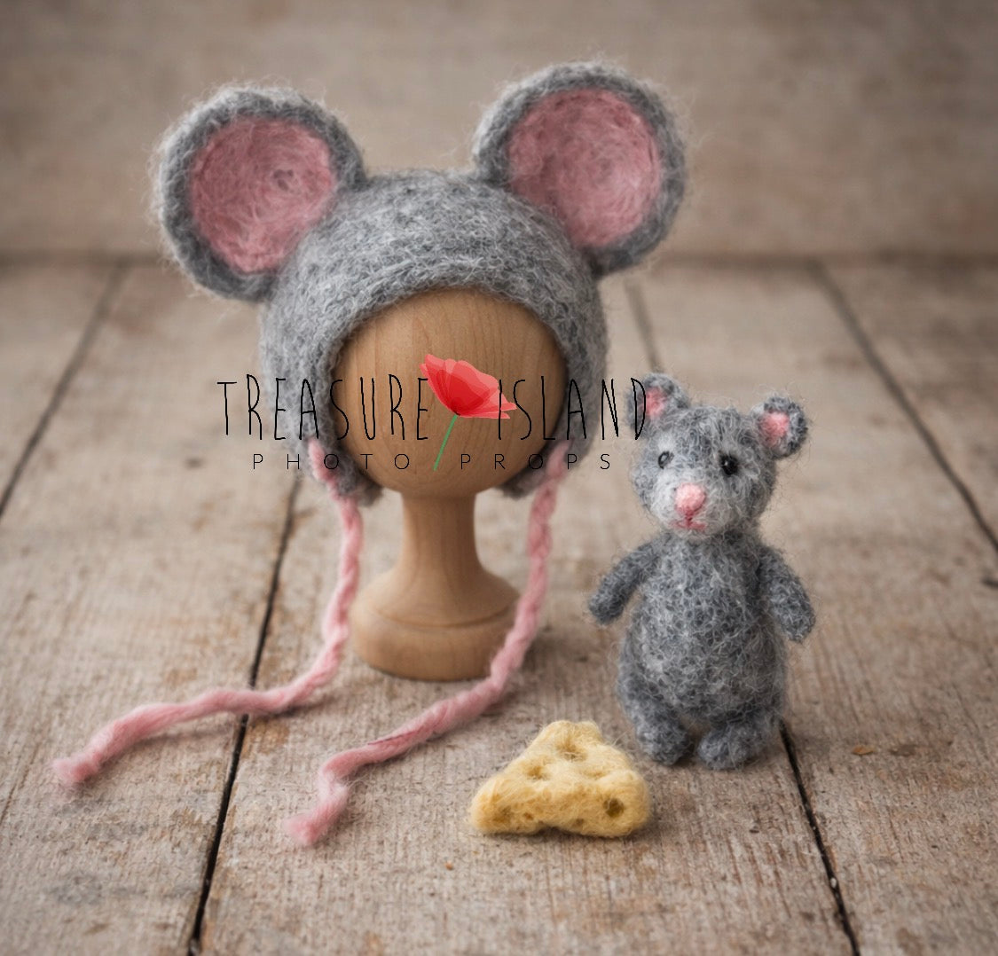 Little Mouse & Cheese Set – Hand-Felted Newborn Photography Prop
