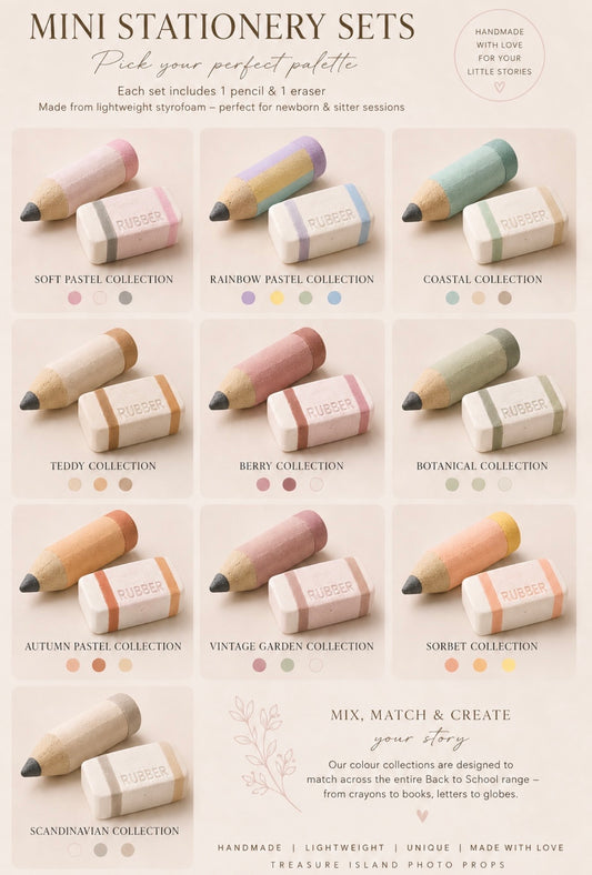 Mini Pencil & Eraser Set |  Mini Pencil & Rubber Set | Back to school photography props