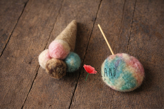 Candy Dream – Hand-Felted Ice Cream & Lollipop Set | Newborn Photography Prop
