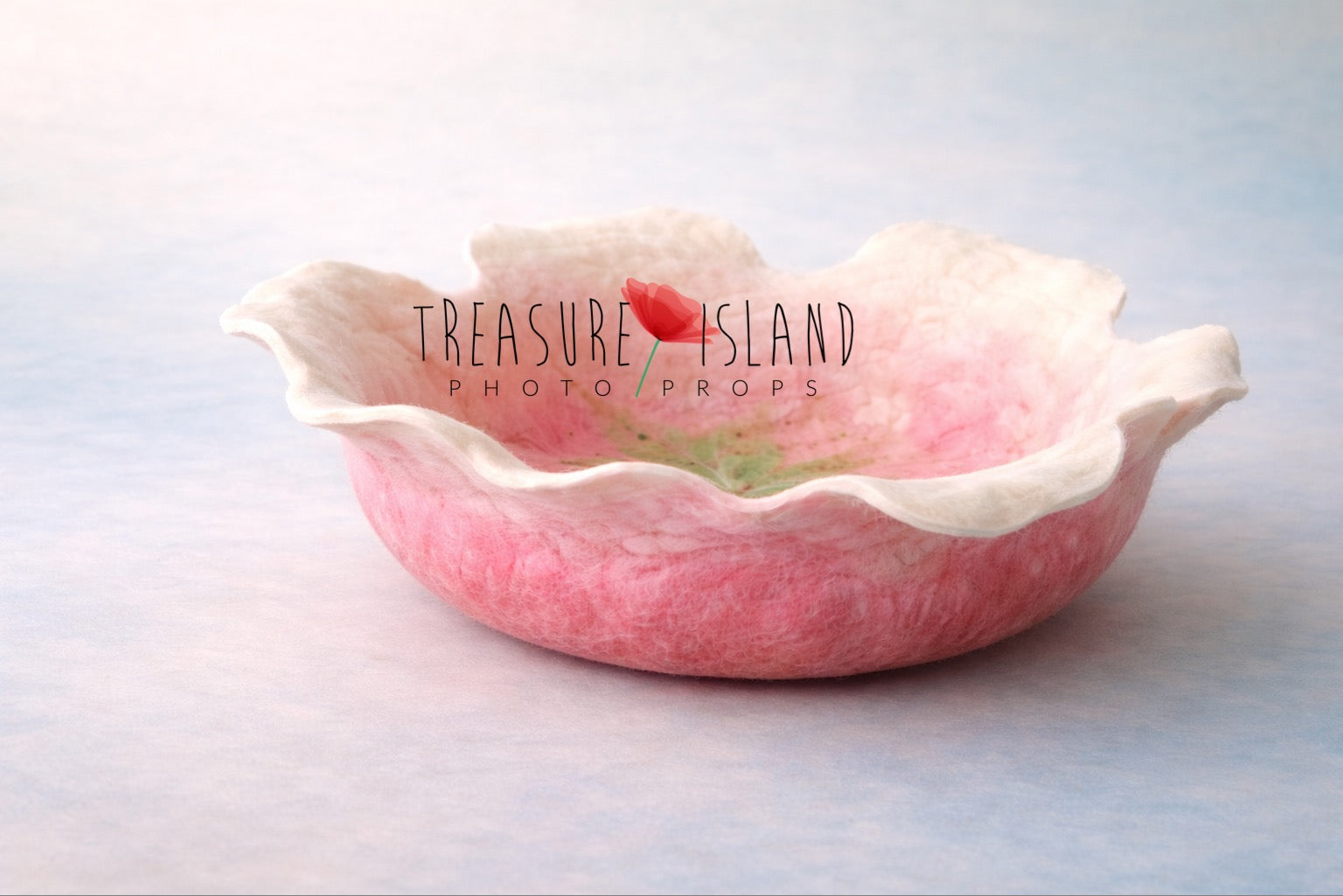 Handmade blush pink and cream felted flower bowl for newborn and sitter photography sessions