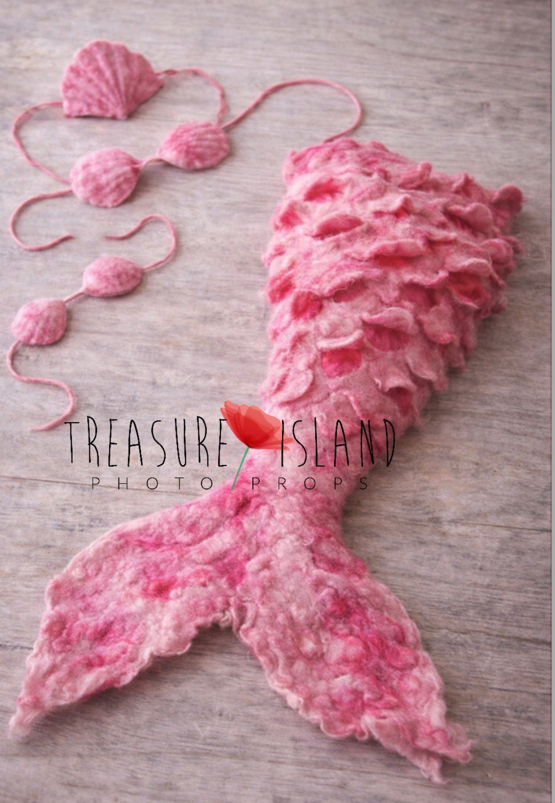 Luxury Mermaid Set – Handmade Felted Tail, Shell Top & Headband | Newborn & Sitter Photography Props