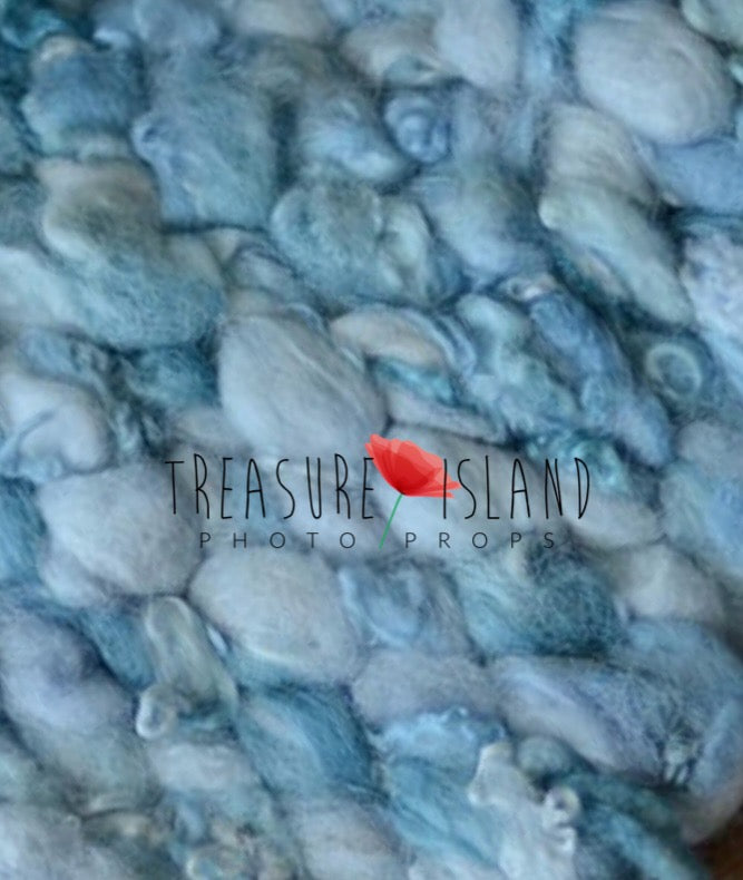 Curly Woven Blankets – Natural Wool & Sheep Locks Photography Props Turquoise color 