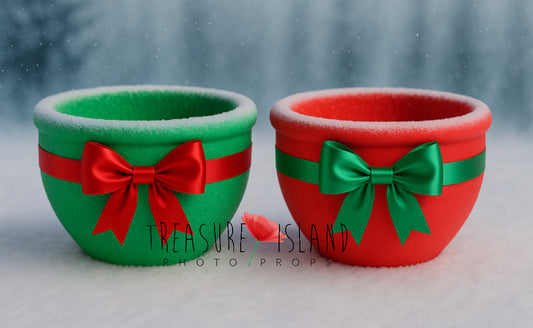 Styrofoam Christmas Bowl with Satin Bow – Red, Green & Gold Versions