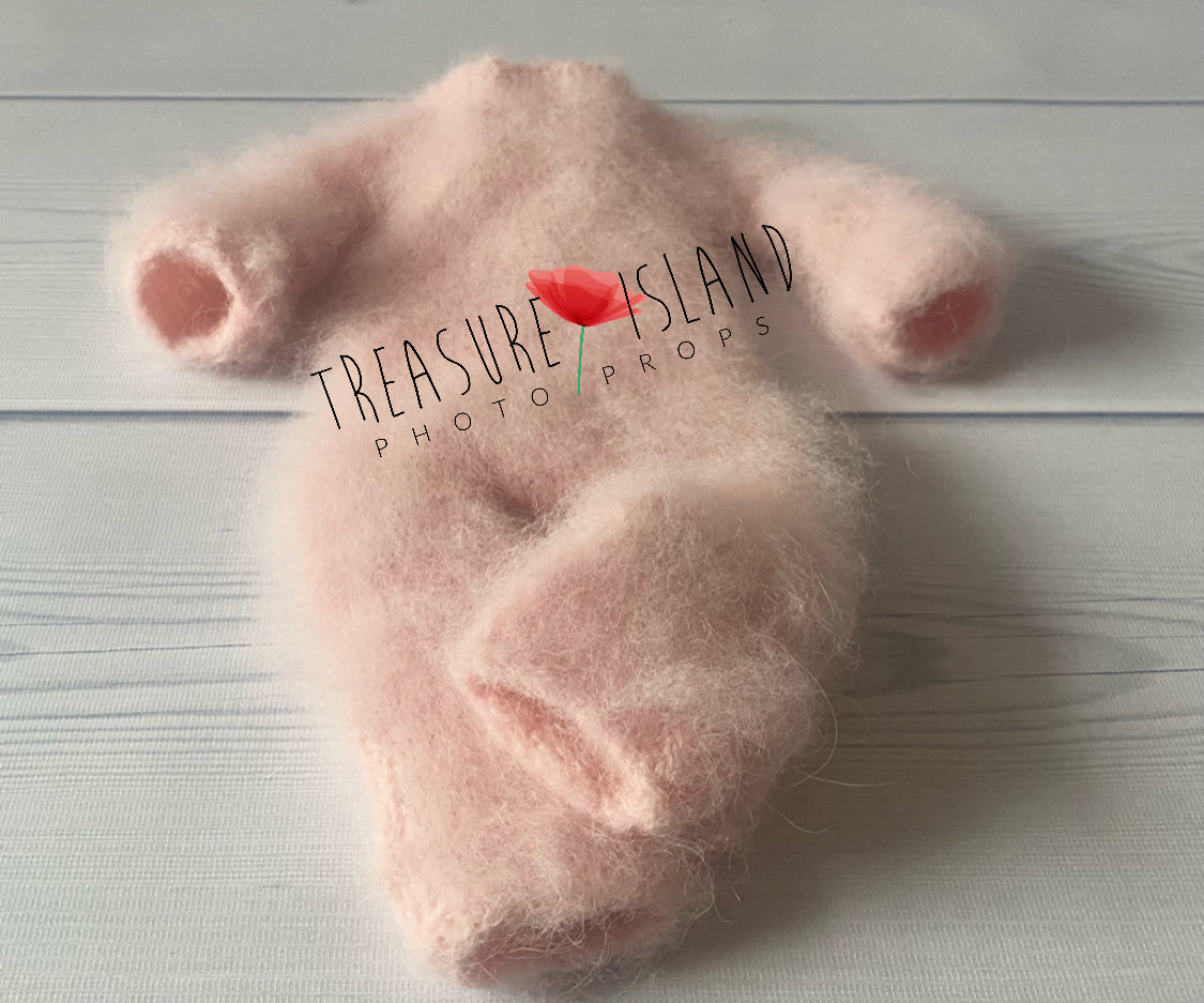 Baby Pink handmade fluffy romper with long sleeves for baby photography