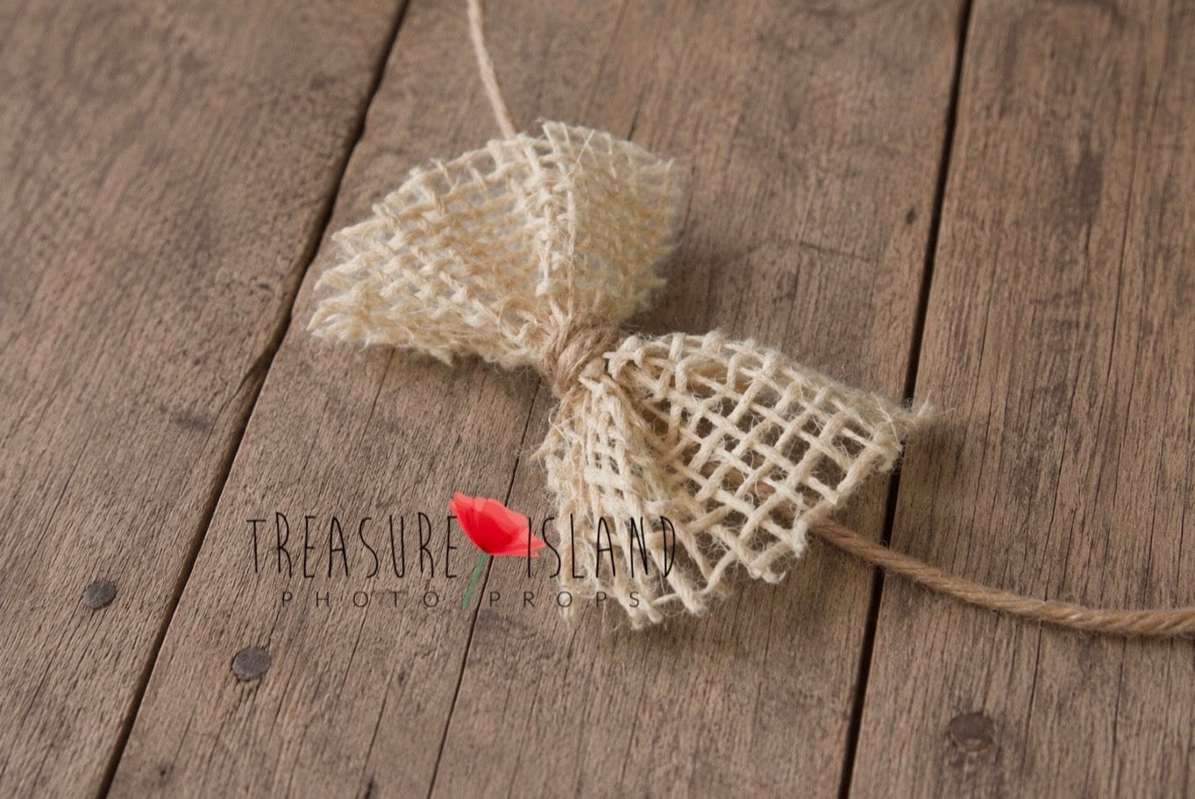Bleached jute newborn photography  matching jute bow headband 