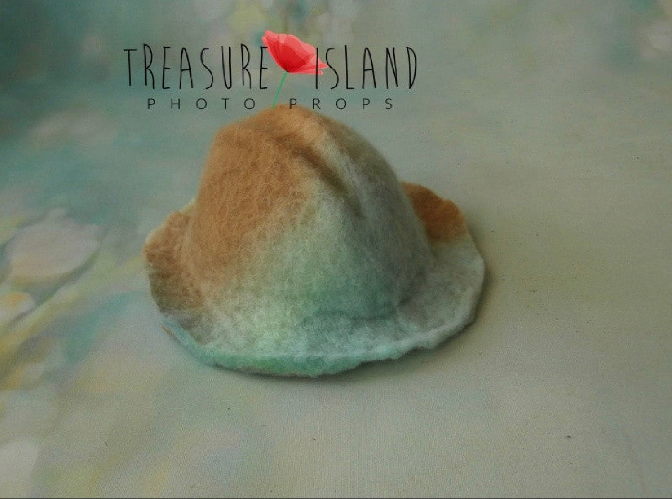 Blue and beige blended hand-felted wool hat for newborn photography
