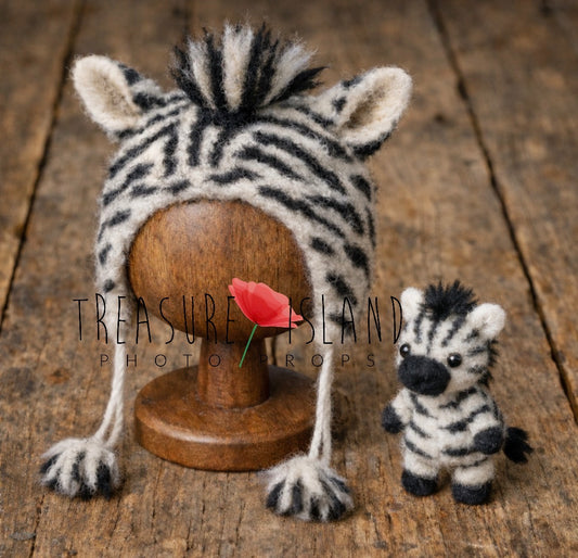 Handmade Felted Zebra Set – Safari Collection | Newborn & Sitter Photography Props