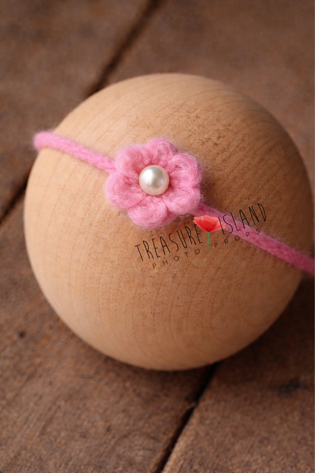 Hand-felted candy pink flower headband with pearl detail, wool newborn photography prop