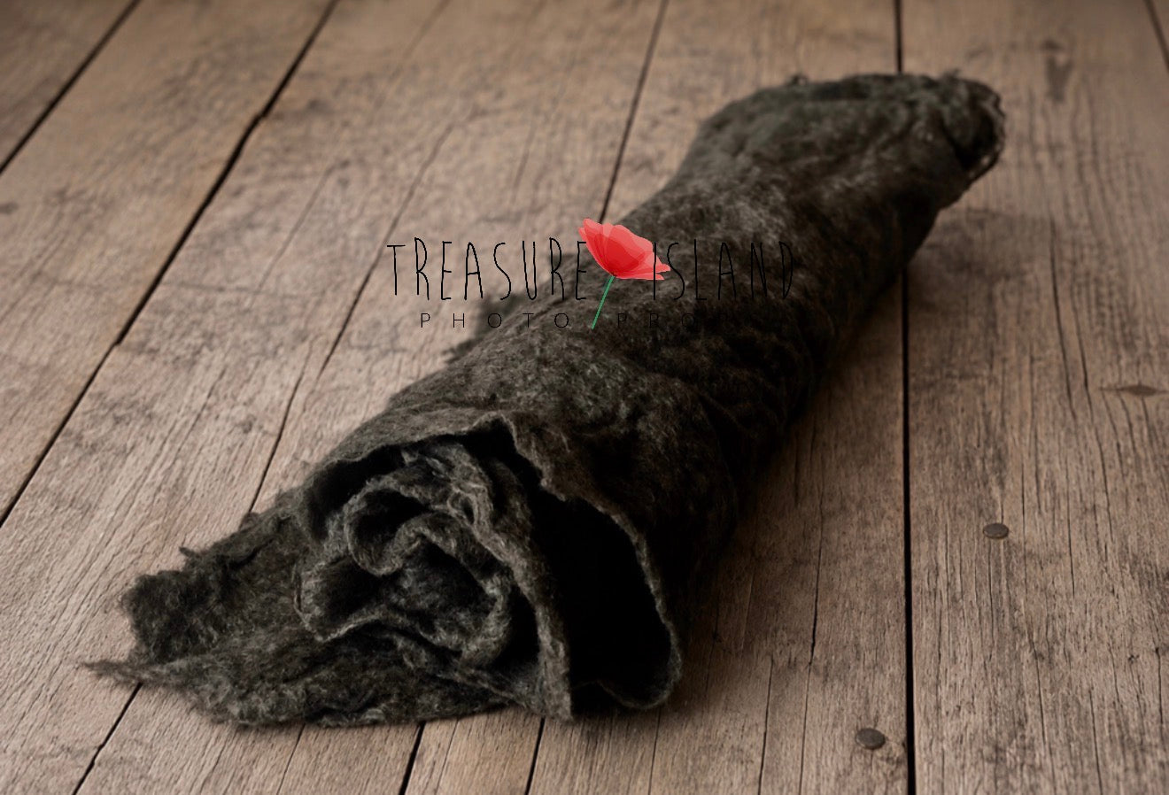 Charcoal felted wool wrap color sample for newborn photography