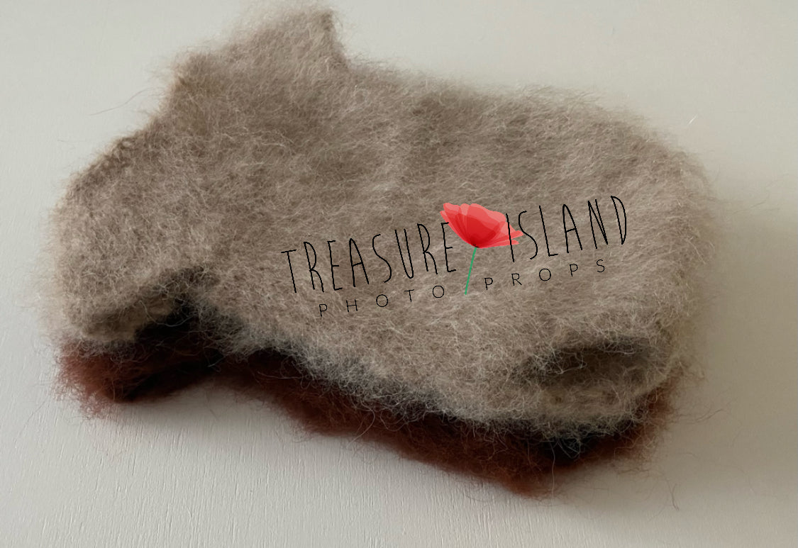 Chestnuts and Beige fluffy knitted baby body with short sleeves for photography sessions