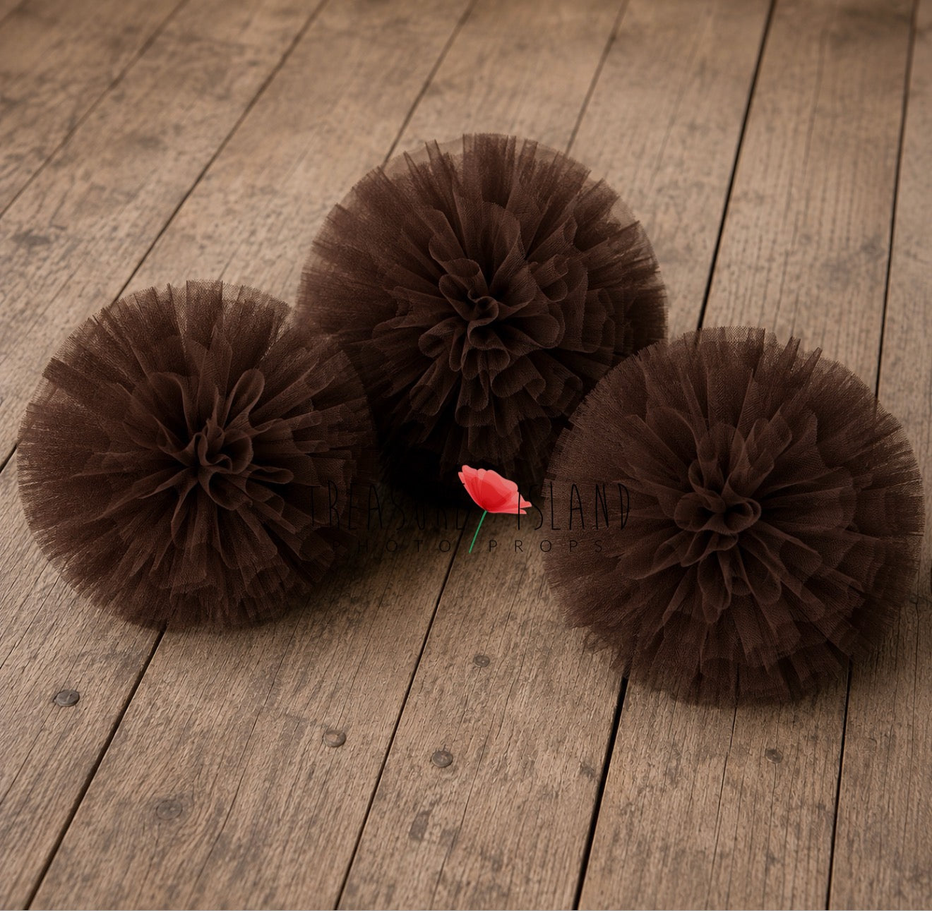 Chocolate tulle pom poms handmade photography styling props