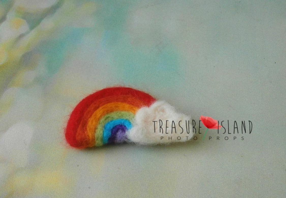 Handmade classic rainbow felted mini prop with white cloud for newborn photography