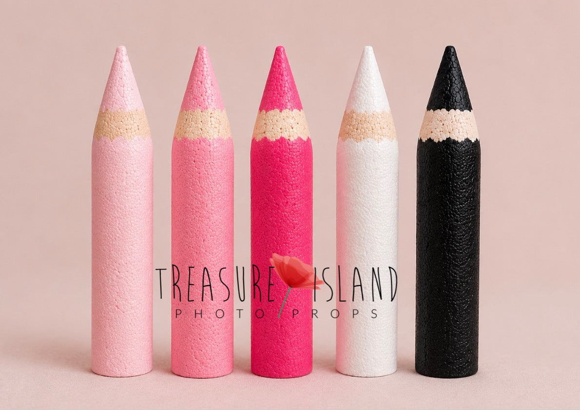 Pretty Pink Collection  Luxury Styrofoam Colored Pencils Set | Fine Art Photography Props - 3 sizes