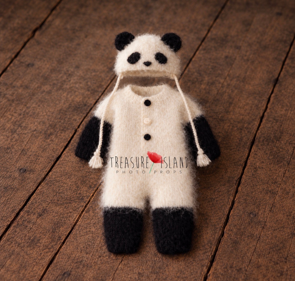 STRICK-SET PANDA – Strampler & Mütze – Strick-Outfit