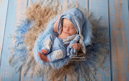 COASTAL BLUE Curly Wool Blanket | Hand Felted Natural Sheep Curls Photography Prop