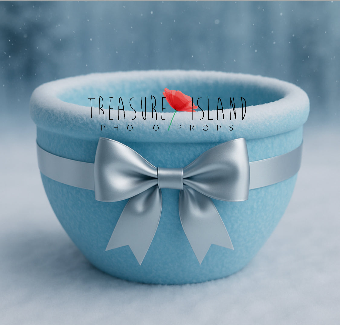 Styrofoam Christmas Bowl with Satin Bow – White & Blue Versions