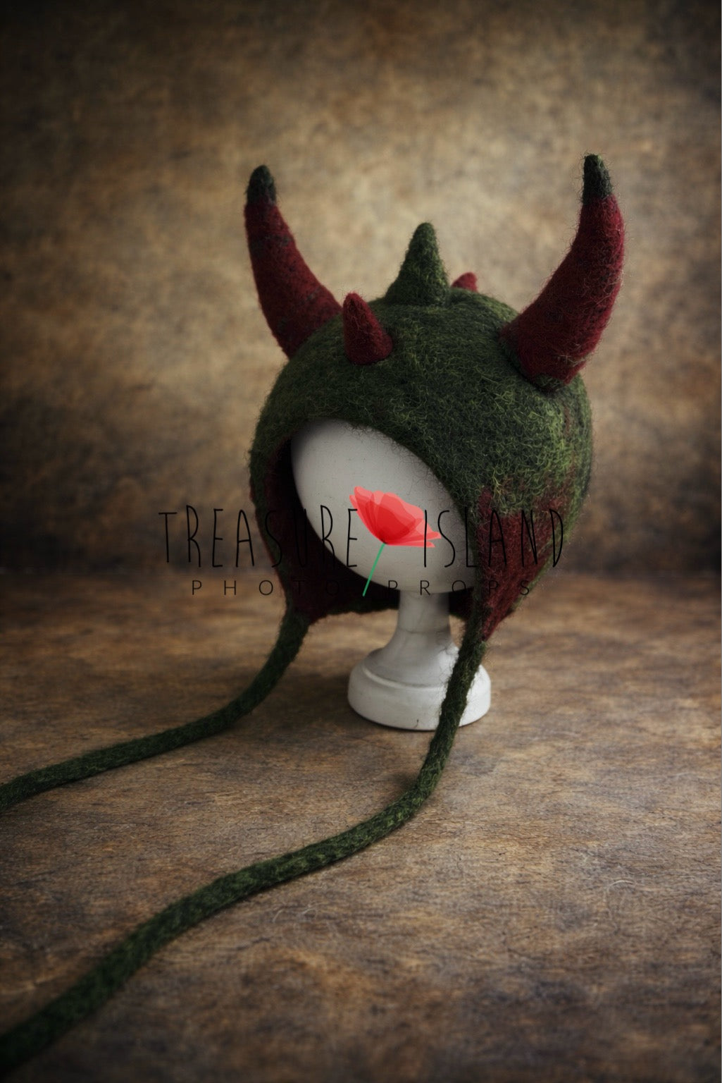 Handmade dragon bonnet for newborn photography, felted wool baby dragon hat prop for fantasy newborn photo sessions