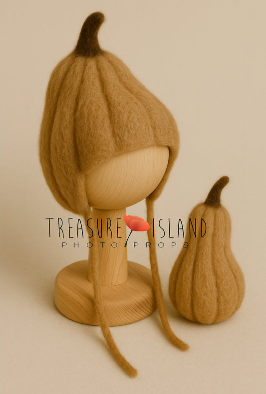 Felted Long Pumpkin Hat & Toy – Caramel Pumpkin