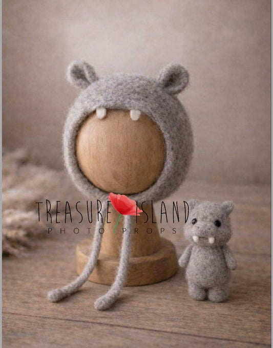 Handmade Felted Hippo with littke teeth  Set – Safari Collection | Newborn & Sitter Photography Props