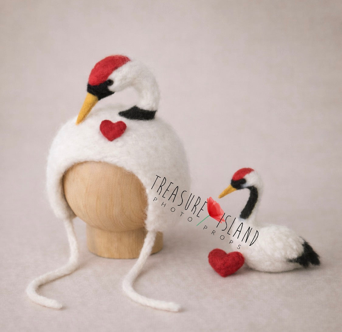 Crane Bonnet & Baby Crane Set – Handmade Newborn Photography Prop