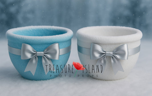 Styrofoam Christmas Bowl with Satin Bow – White & Blue Versions