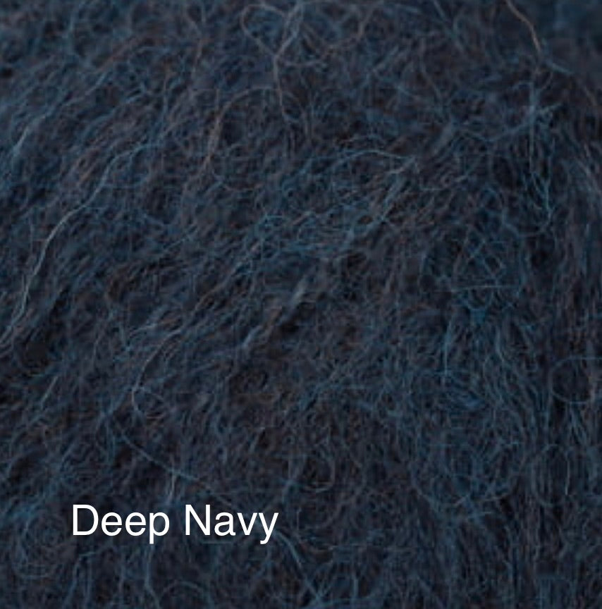 Deep Naby fluffy yarn colour option for knitted photography bonnet