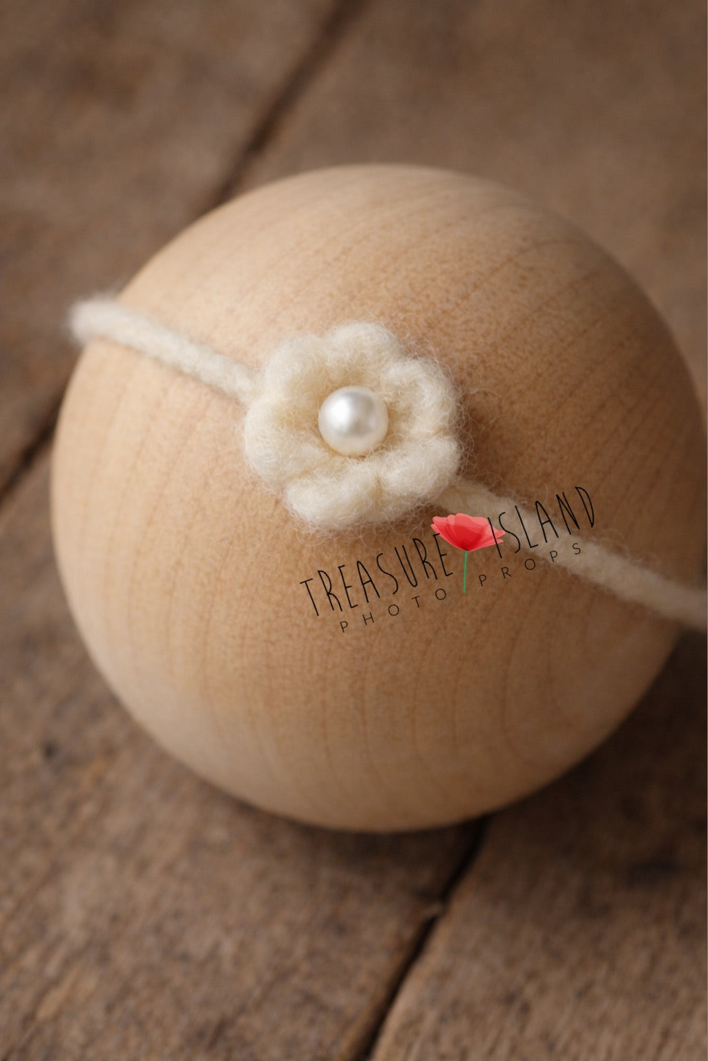Hand-felted natural white  flower headband with pearl detail, wool newborn photography prop