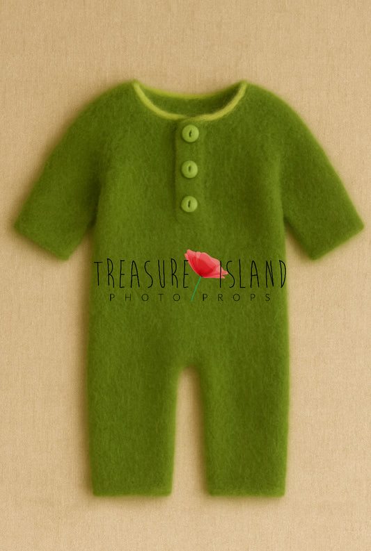 Hand-Knitted Romper – Avocado | Cozy Baby Outfit