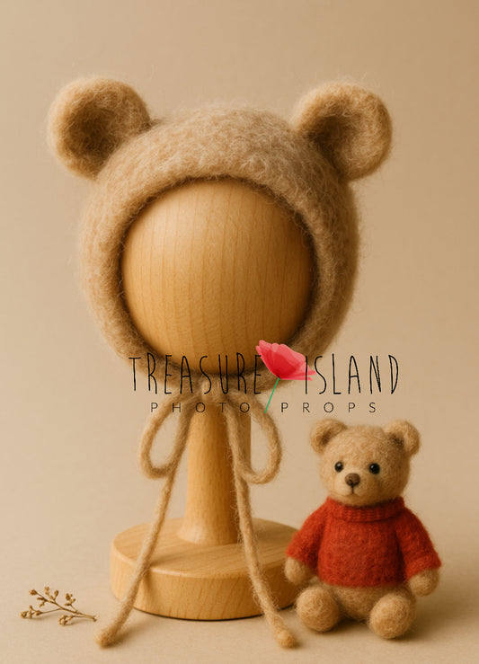 Felted Bear Bonnet Set – Red Sweater Edition