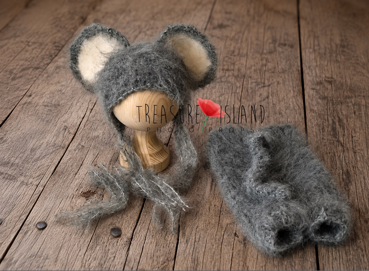 Knitted Mouse Set | Mouse Bonnet & Pants | Newborn & Sitter Photography Outfit