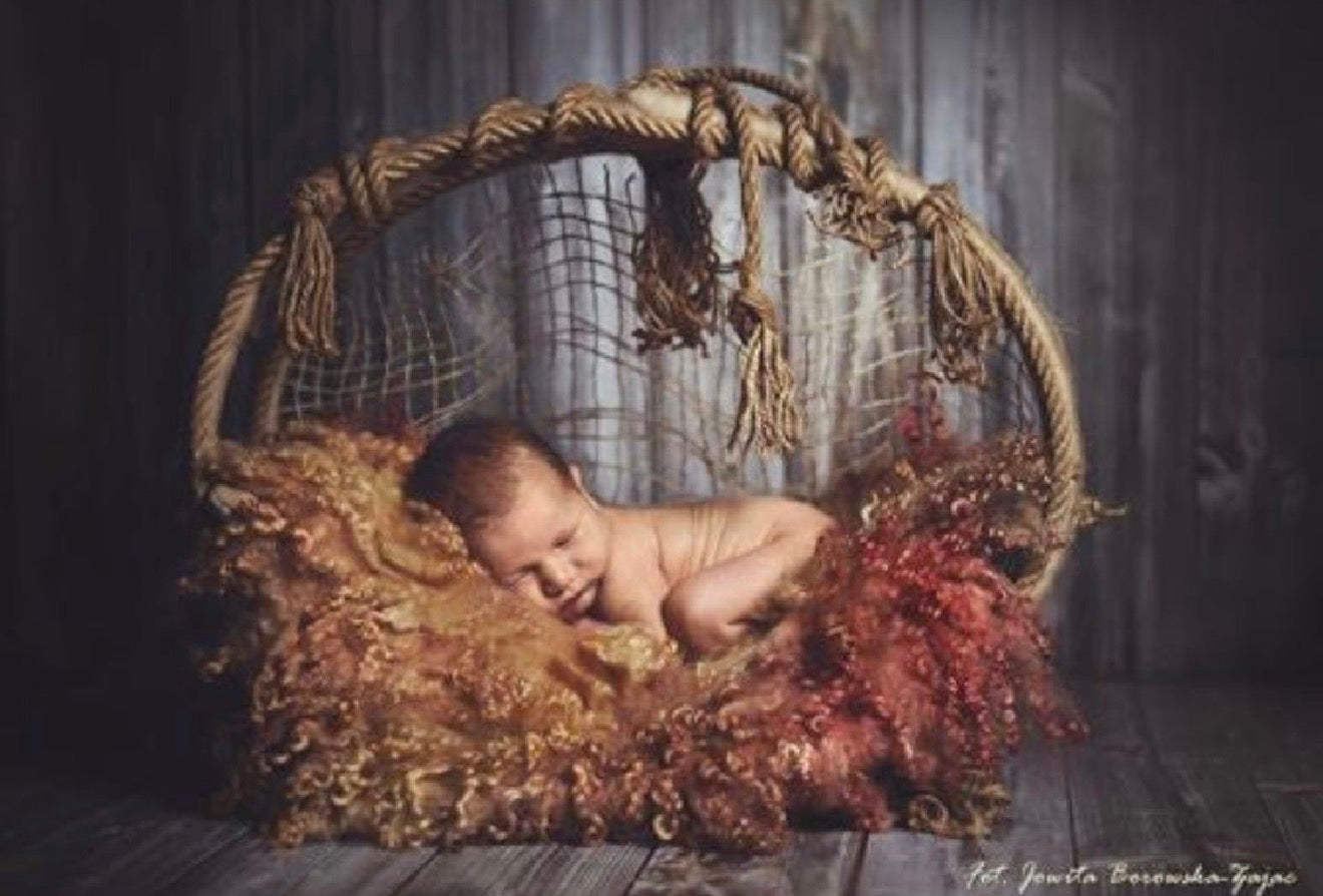 BURNISH CARAMEL Curly Wool Blanket | Hand Felted Natural Sheep Curls Photography Prop