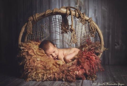 BURNISH CARAMEL Curly Wool Blanket | Hand Felted Natural Sheep Curls Photography Prop