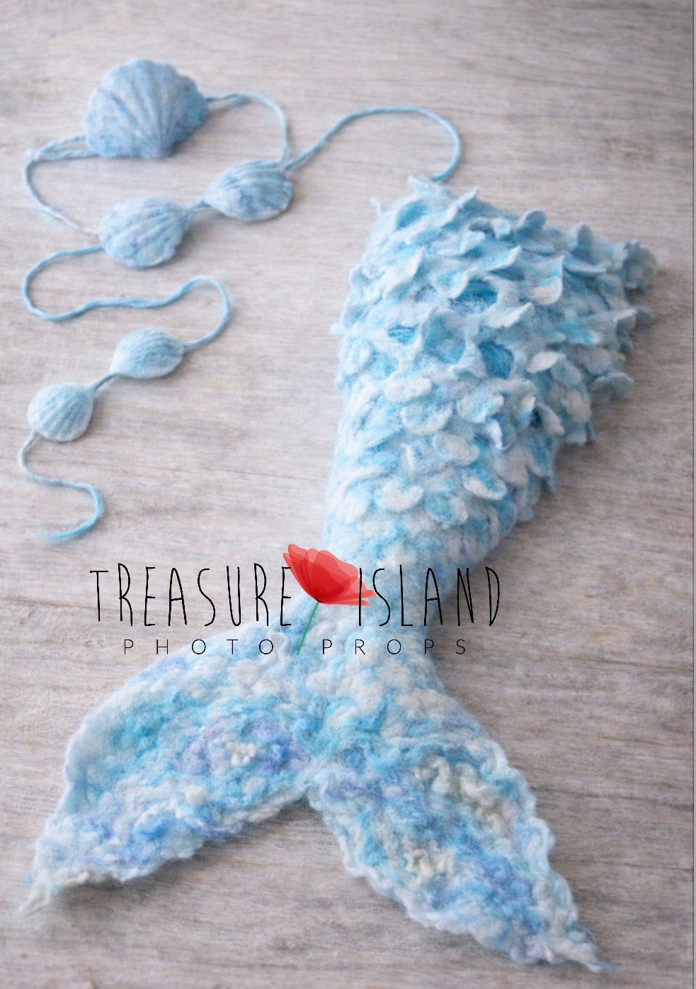 Luxury Mermaid Set – Handmade Felted Tail, Shell Top & Headband | Newborn & Sitter Photography Props