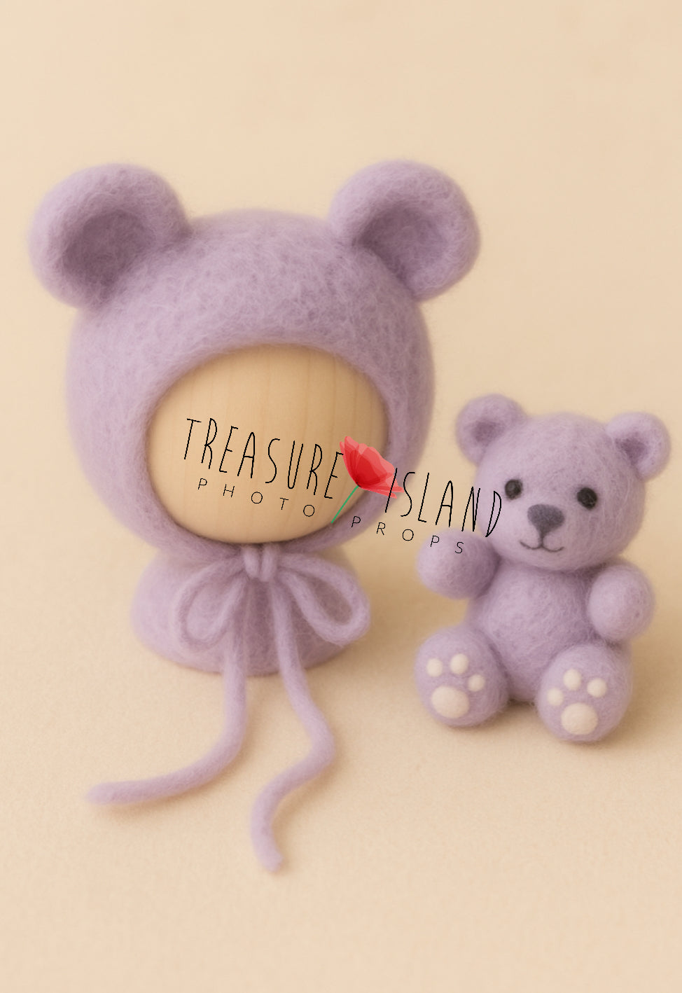 Felted Teddy Bear Bonnet Set – handmade newborn & sitter prop