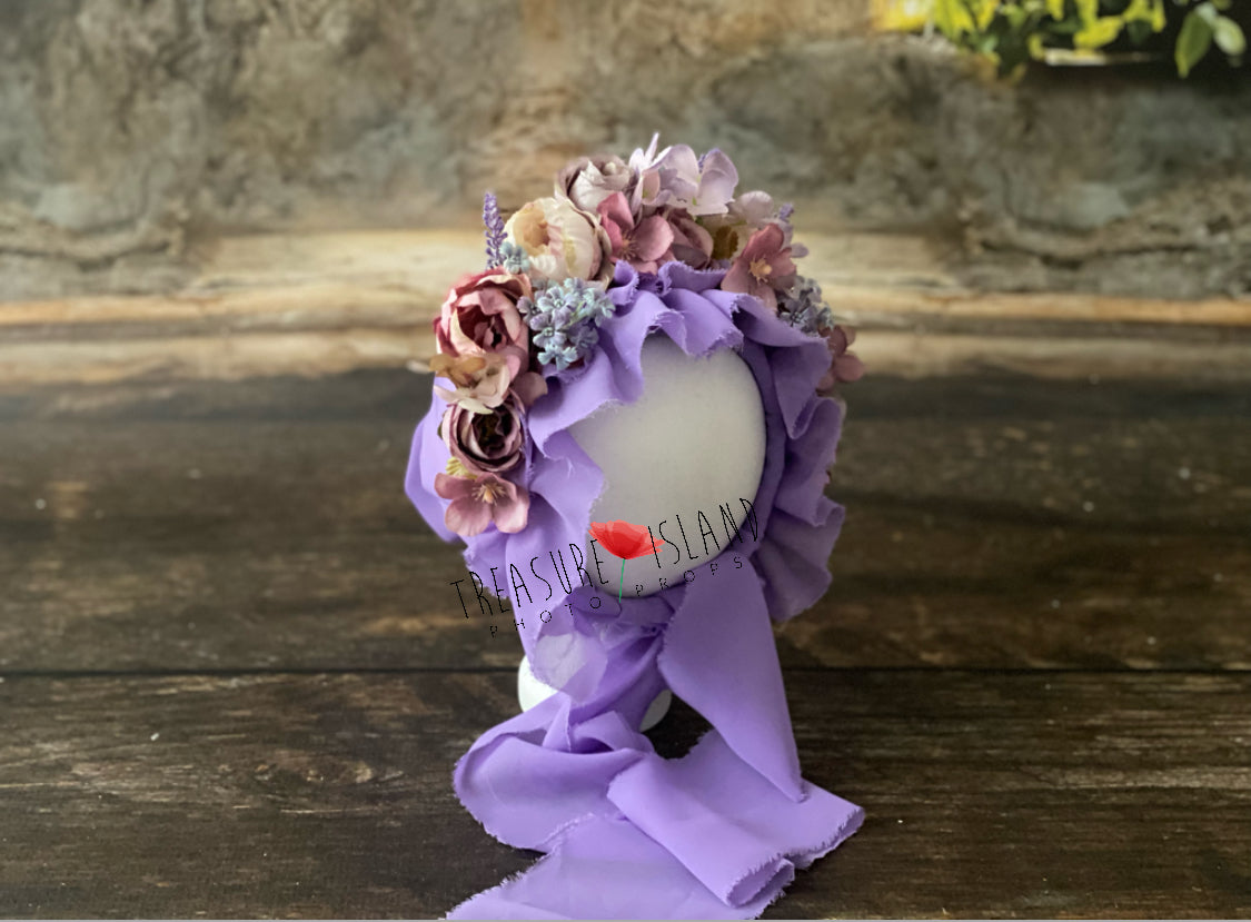 Limited edition FLOWER BONNET FLORAL BONNET lavender colour