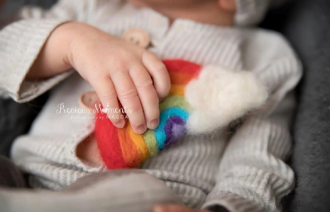 Hand Felted Rainbow with Cloud – Newborn Photography Mini Prop