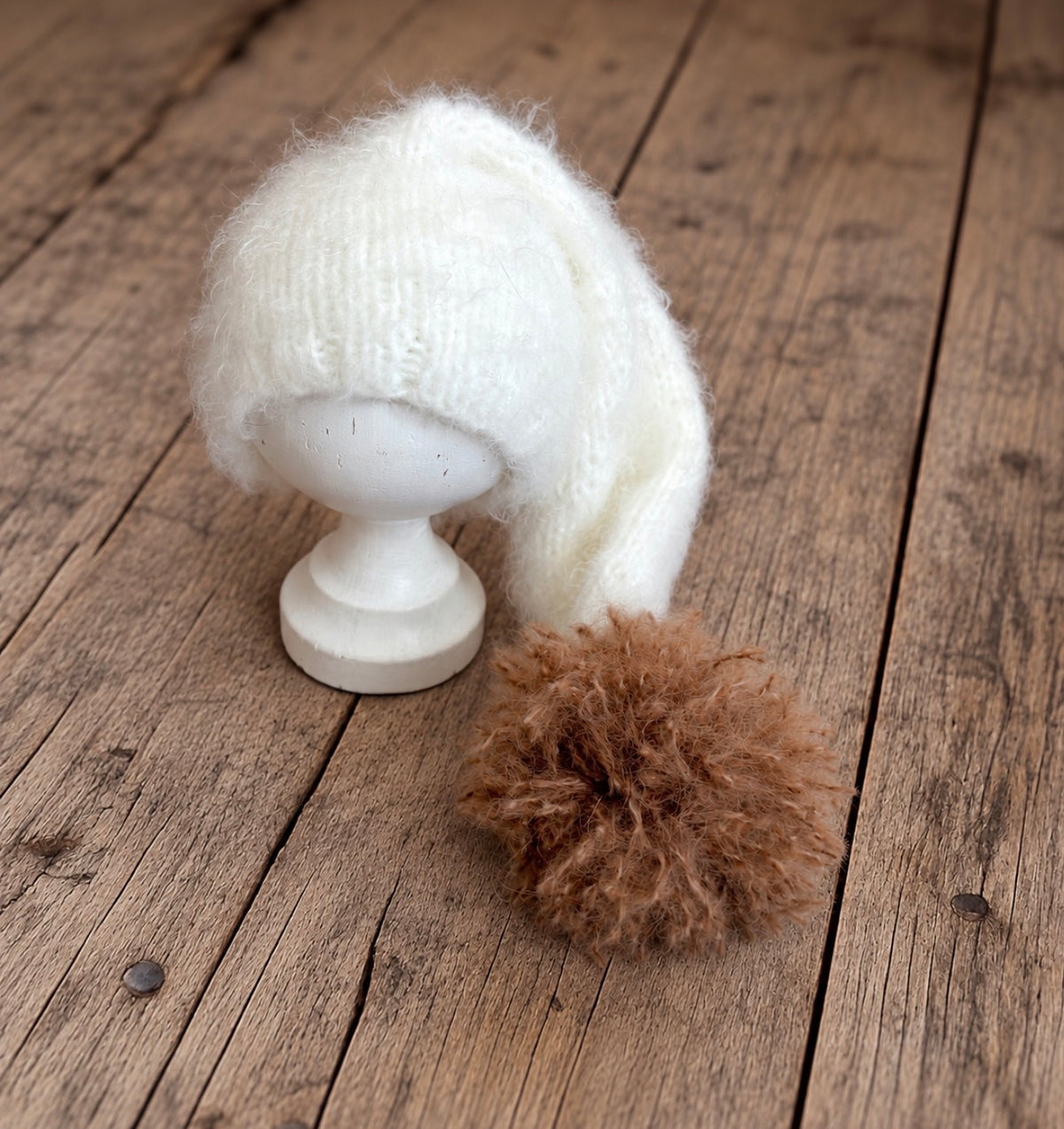 Knit Romper & Cappuccino Pom-Pom Hat Set - Newborn & Sitter Photography Props