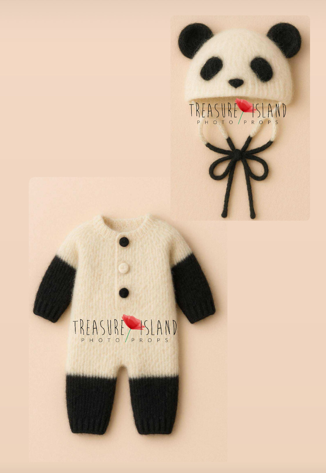 KNITTED PANDA SET – romper & hat - Knitted outfit