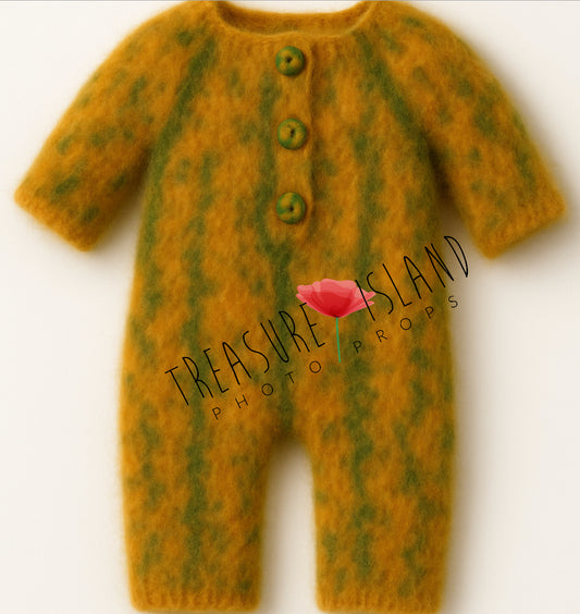Pumpkin & Green Knitted Romper – Newborn & Sitter Outfit