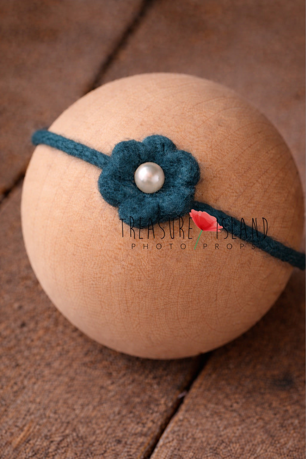 Hand-felted petrol flower headband with pearl detail, wool newborn photography prop