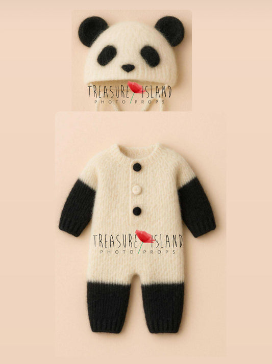 KNITTED PANDA SET – romper & hat - Knitted outfit