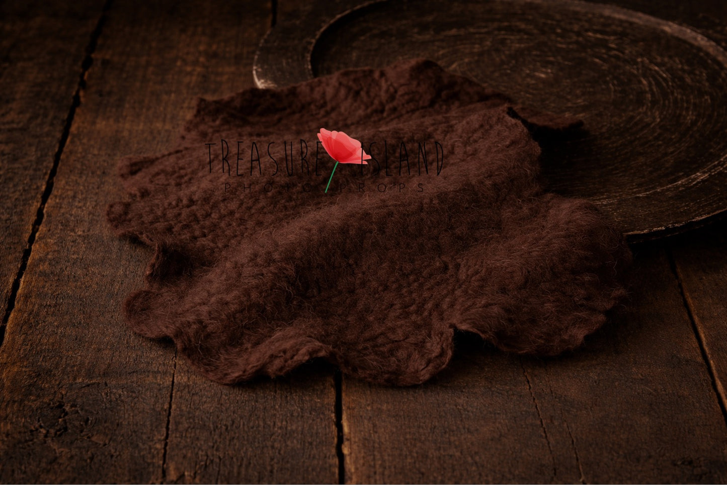 Dark chocolate hand-felted irregular wool blanket with organic edges