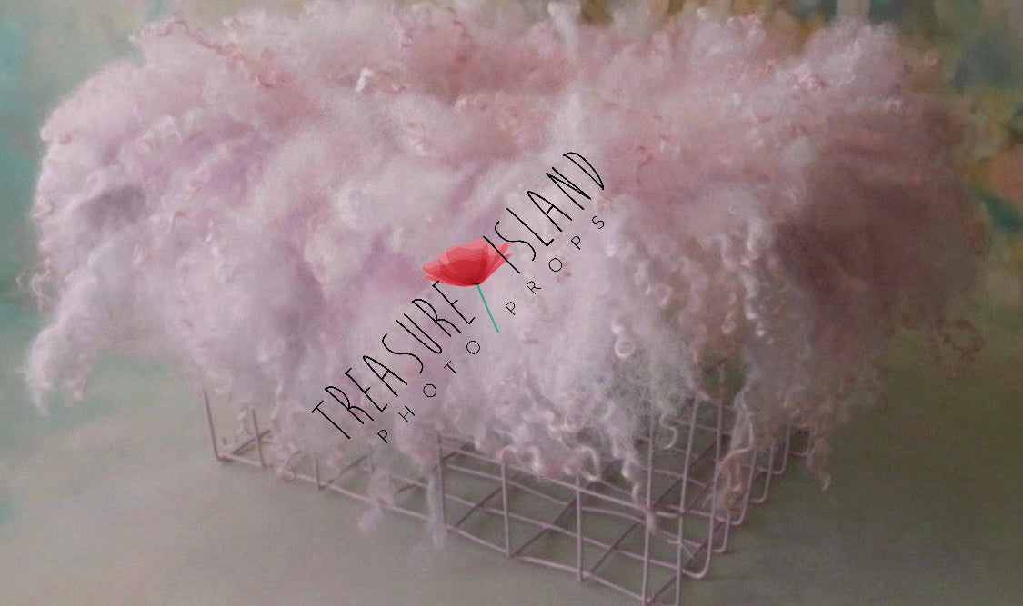 Lilac Blush hand felted curly wool blanket in pale pink and lilac for newborn and sitter photography