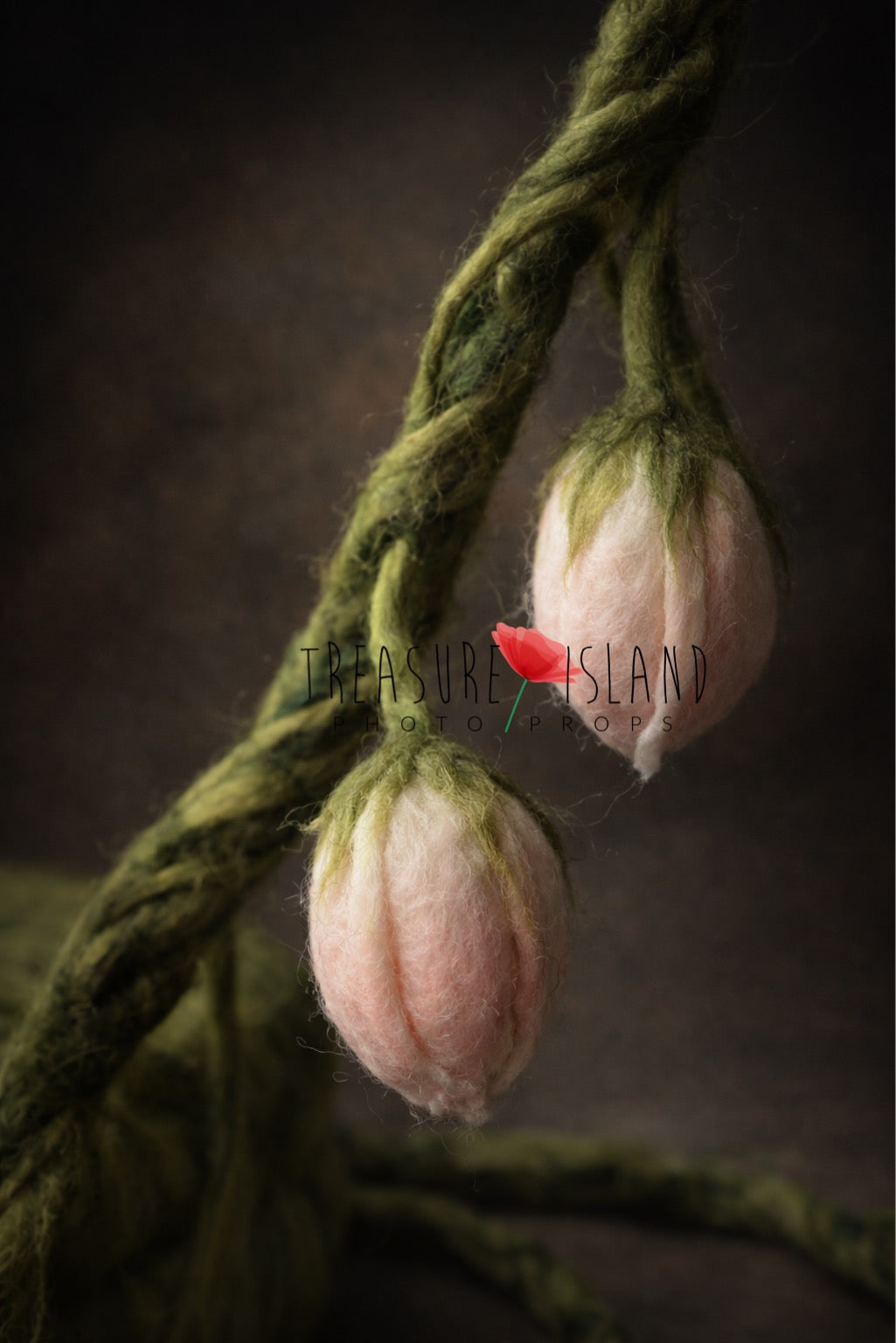 Close-up of hand-felted flower on flexible Thumbelina stem